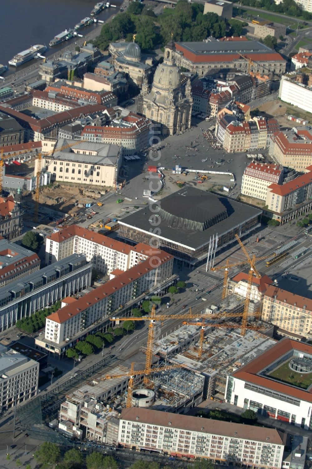 Aerial photograph Dresden - Construction site Building of the shopping center Altmarkt Galerie der ECE Projektmanagement GmbH in Dresden in the state Saxony