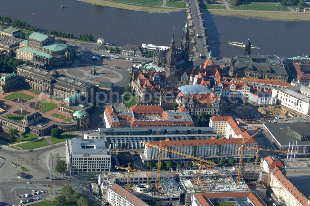 Dresden from the bird's eye view: Construction site Building of the shopping center Altmarkt Galerie der ECE Projektmanagement GmbH in Dresden in the state Saxony