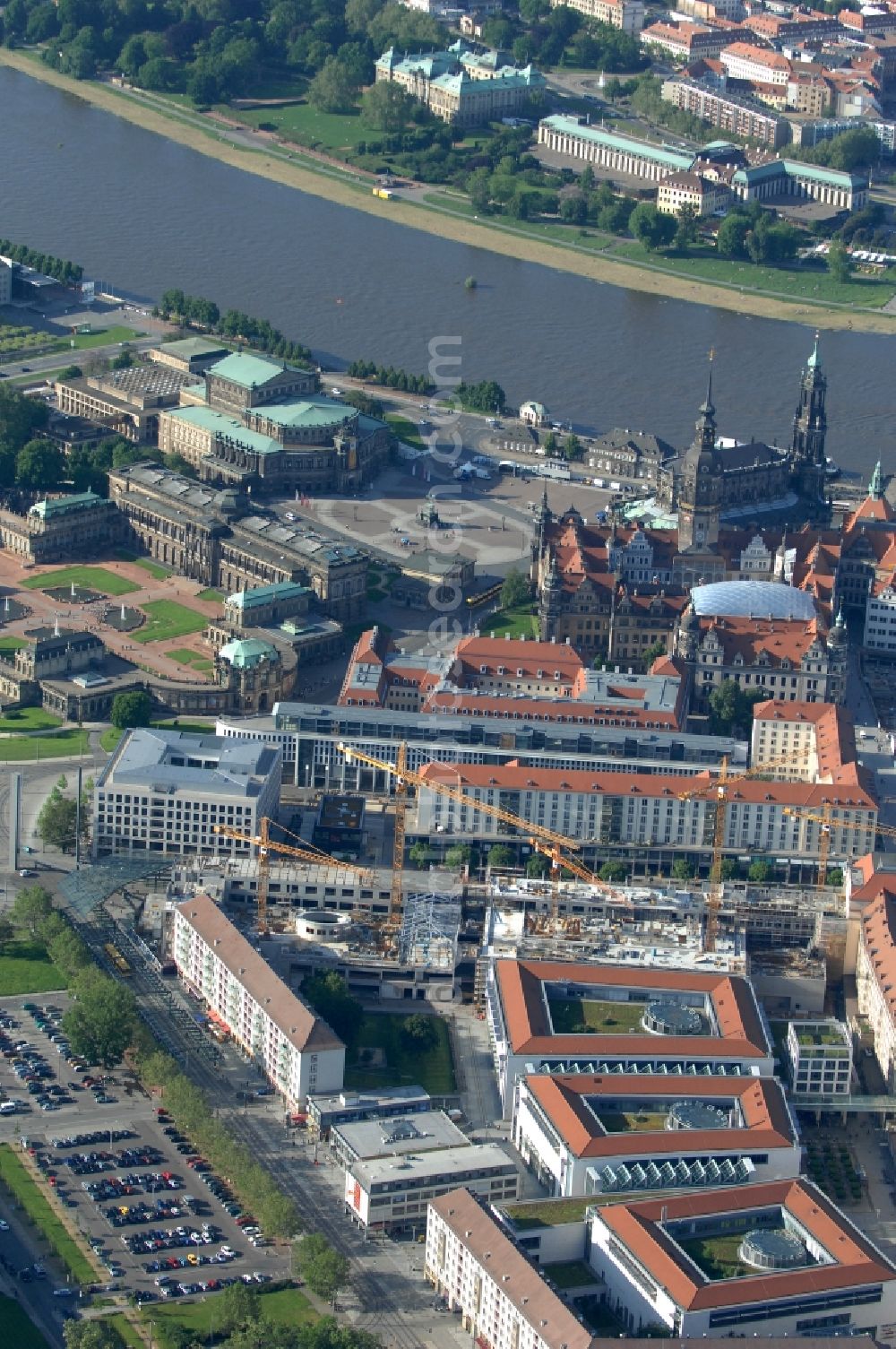 Dresden from the bird's eye view: Construction site Building of the shopping center Altmarkt Galerie der ECE Projektmanagement GmbH in Dresden in the state Saxony