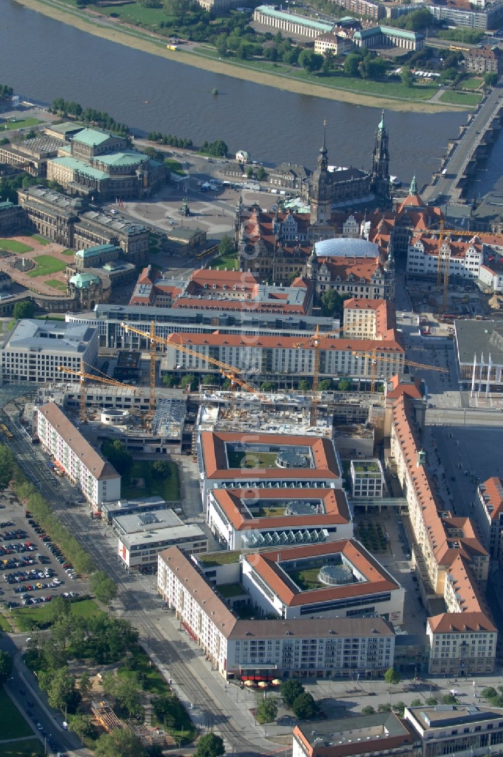 Aerial image Dresden - Construction site Building of the shopping center Altmarkt Galerie der ECE Projektmanagement GmbH in Dresden in the state Saxony