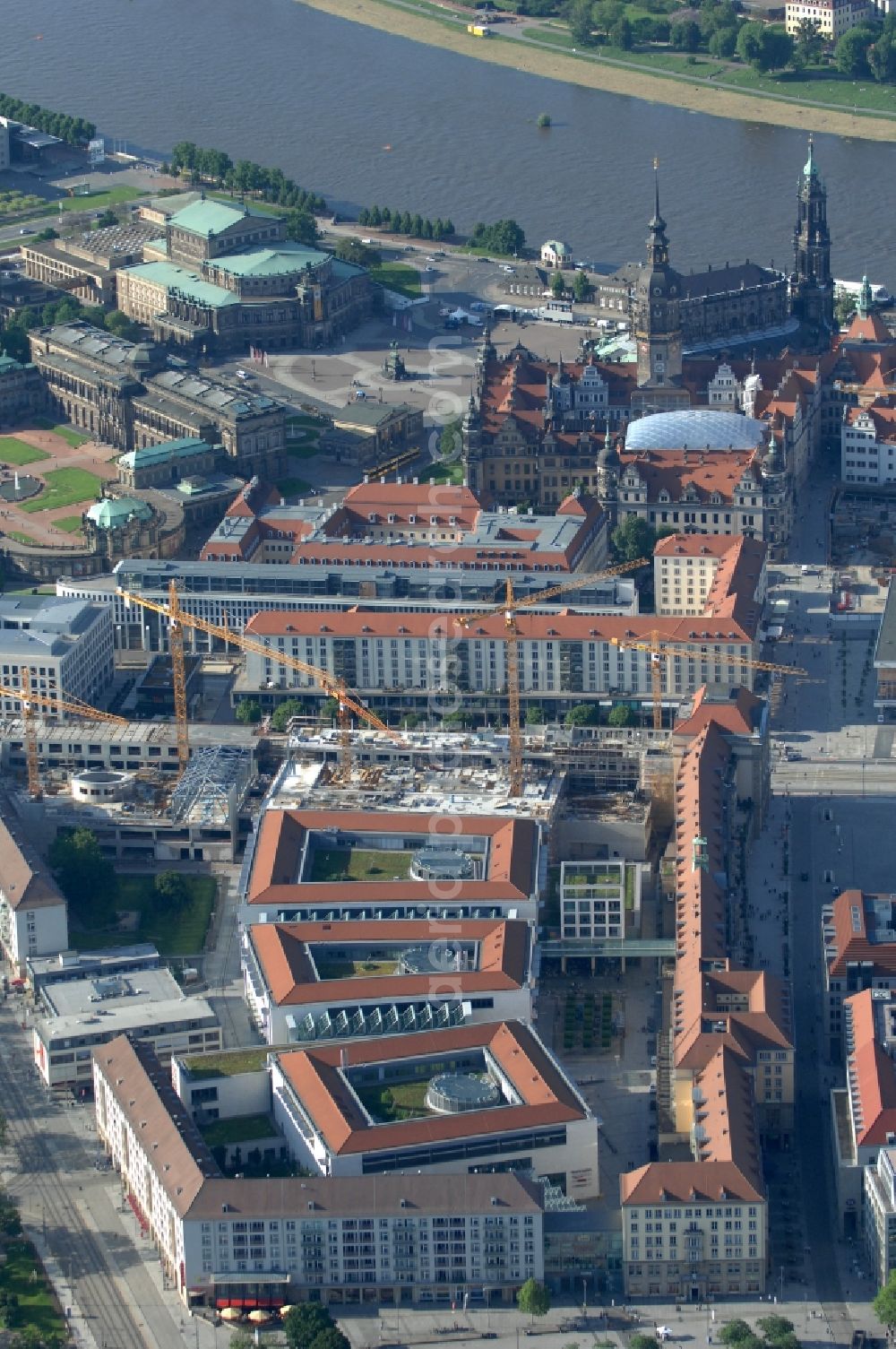 Dresden from above - Construction site Building of the shopping center Altmarkt Galerie der ECE Projektmanagement GmbH in Dresden in the state Saxony