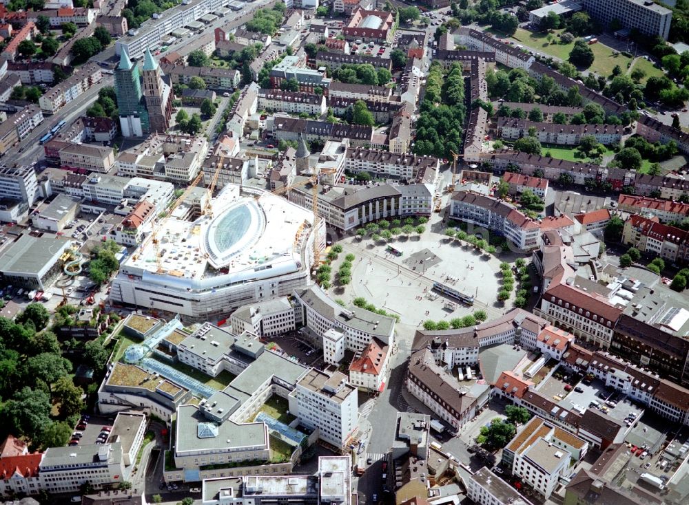 Aerial photograph Kassel - Construction site of building of the shopping center City-Point Kassel of ECE on Koenigsplatz in Kassel in the state Hesse