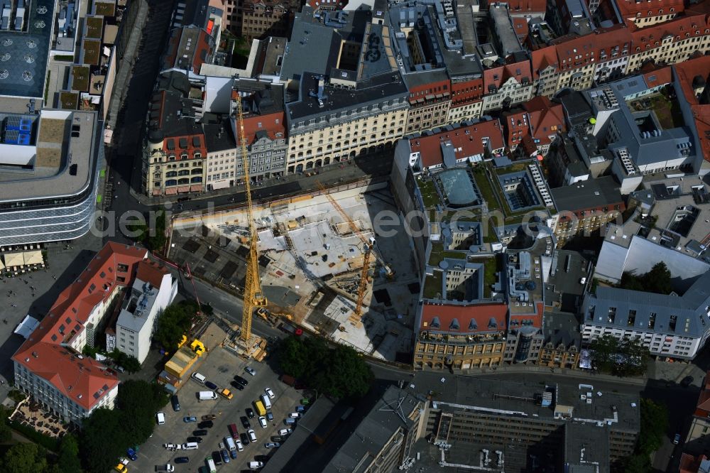 Aerial image Leipzig - Construction site to build a new shopping center and office building of the project developer Centrum GmbH in Leipzig in Saxony