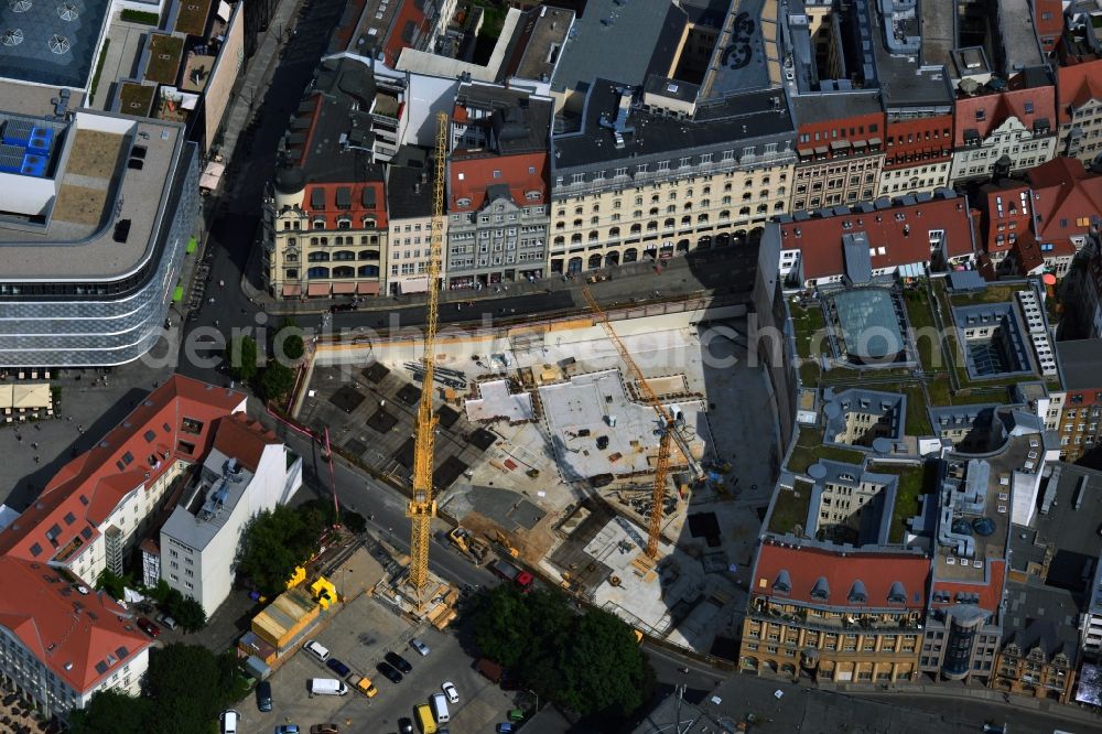 Aerial photograph Leipzig - Construction site to build a new shopping center and office building of the project developer Centrum GmbH in Leipzig in Saxony