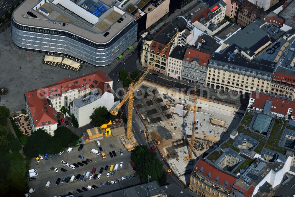 Aerial photograph Leipzig - Construction site to build a new shopping center and office building of the project developer Centrum GmbH in Leipzig in Saxony