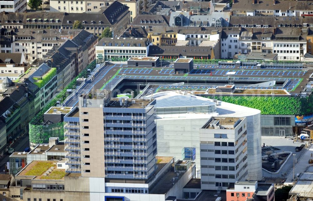 Koblenz from above - View of the new shopping center and cultural building Forum Middle Rhine in the central square in Koblenz