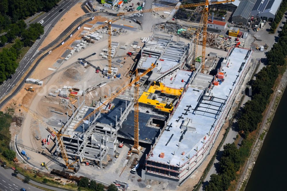 Aerial photograph Heilbronn - Construction of the building store - furniture market Moebel 1. Moebel Rieger GmbH & Co. KG Im Neckargarten in Heilbronn in the state Baden-Wurttemberg, Germany