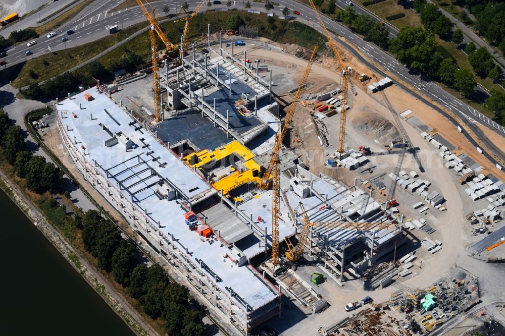 Heilbronn from above - Construction of the building store - furniture market Moebel 1. Moebel Rieger GmbH & Co. KG Im Neckargarten in Heilbronn in the state Baden-Wurttemberg, Germany