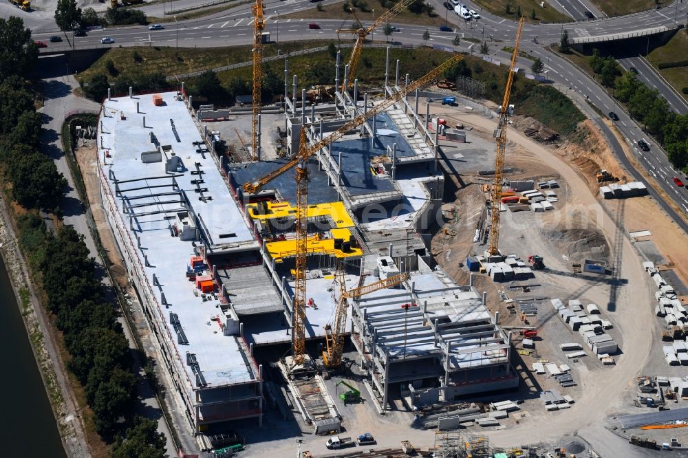 Aerial image Heilbronn - Construction of the building store - furniture market Moebel 1. Moebel Rieger GmbH & Co. KG Im Neckargarten in Heilbronn in the state Baden-Wurttemberg, Germany