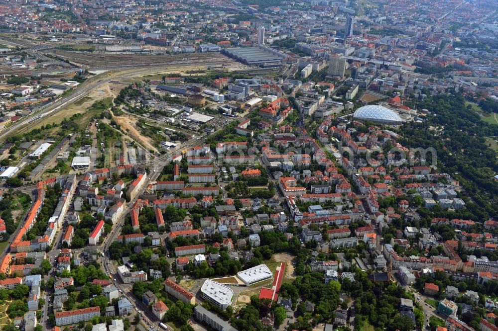 Leipzig from above - Erich Kästner school in Leipzig in Saxony