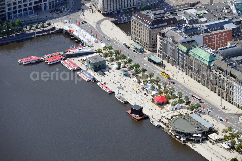 Aerial photograph Hamburg - 08/07/2012 HAMBURG View the Jungfernstieg on the southern shore of the Inner Alster Lake in Hamburg with the new station of subway line 4 and the café at the Alster Pavilion