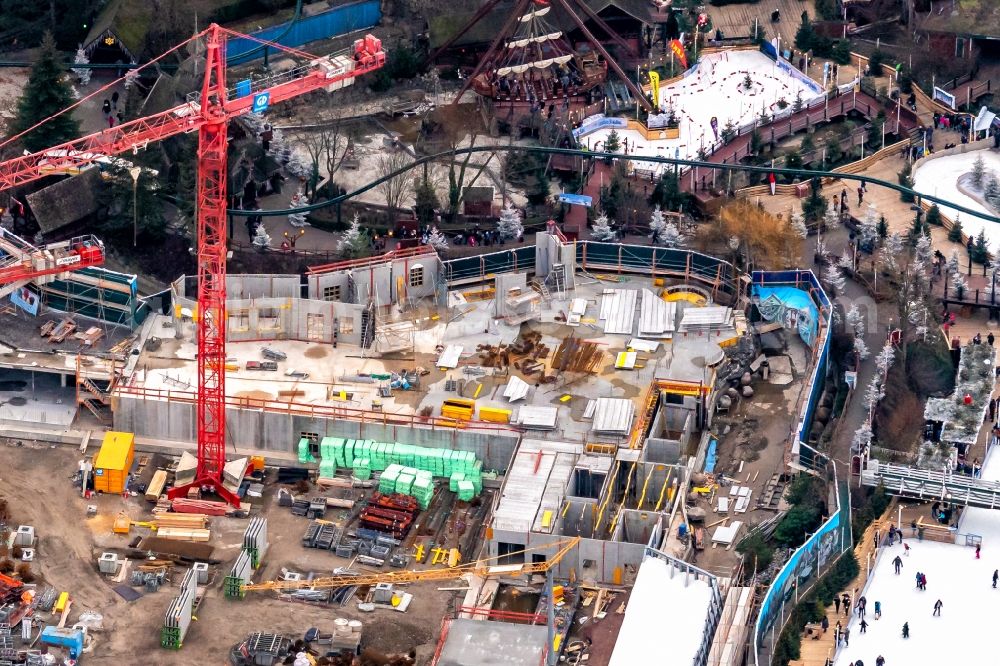 Rust from above - New works after fire of the buildings and halls of the Europa-Park Rust in the state Baden-Wurttemberg, Germany