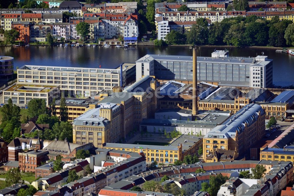 Aerial image Berlin - Construction of the College of Applied Sciences HTW on the banks of the River Spree in the former industrial area of KWO in the district of Berlin Schoeneweide