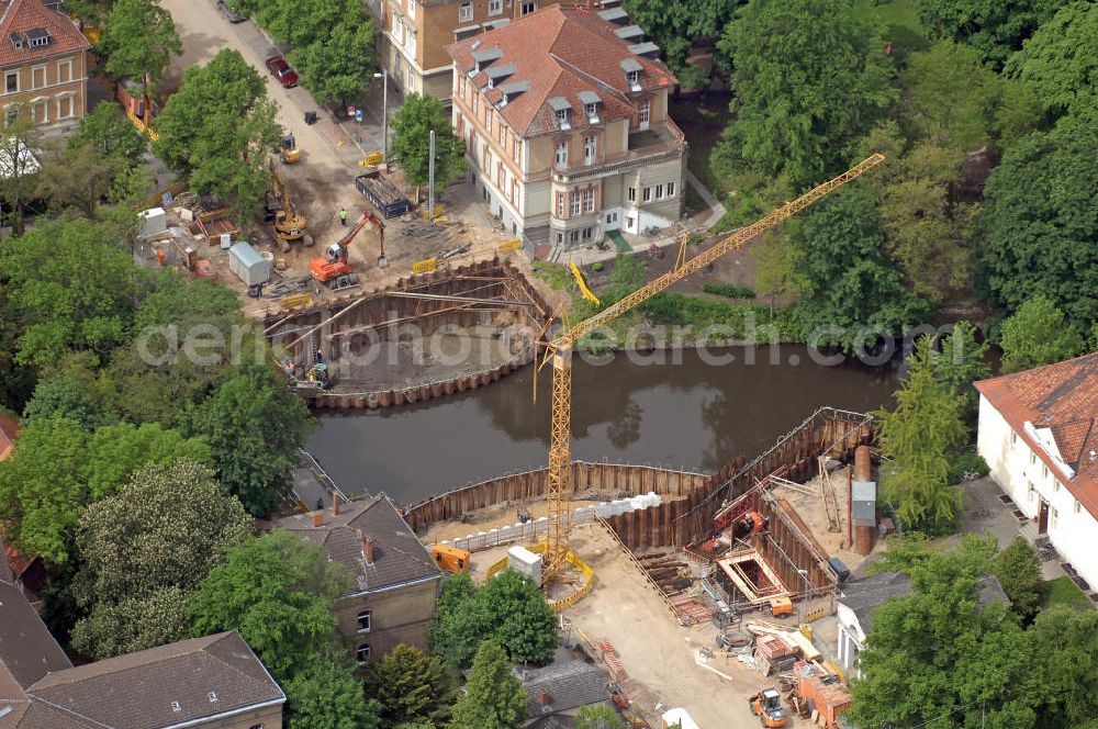 Braunschweig from above - Neubau der Fallersleber Torbrücke über die Oker. Die Fertigstellung ist für Ende 2010 vorgesehen. Architekten: Schulitz + Partner Architekten