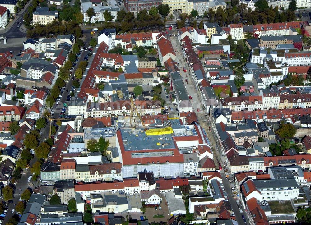 Potsdam from above - 07.10.2004 Blick auf den Neubau und Fassaden Rekonstruktion der Karstadt Filiale Potsdam an der Brandenburger Straße in Potsdam