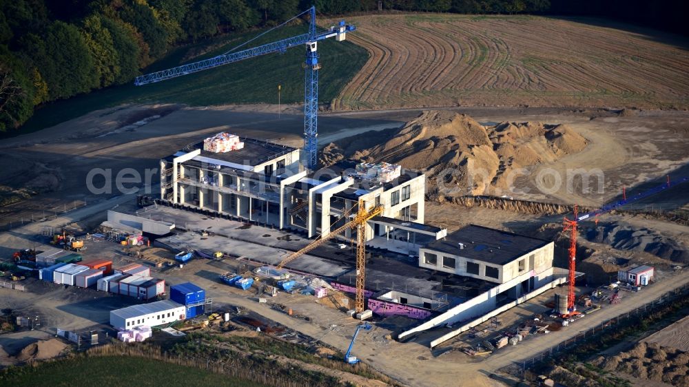 Aerial photograph Rahms - New construction of the company headquarters of Wirtgen Invest Holding GmbH in Rahms in the state Rhineland-Palatinate, Germany