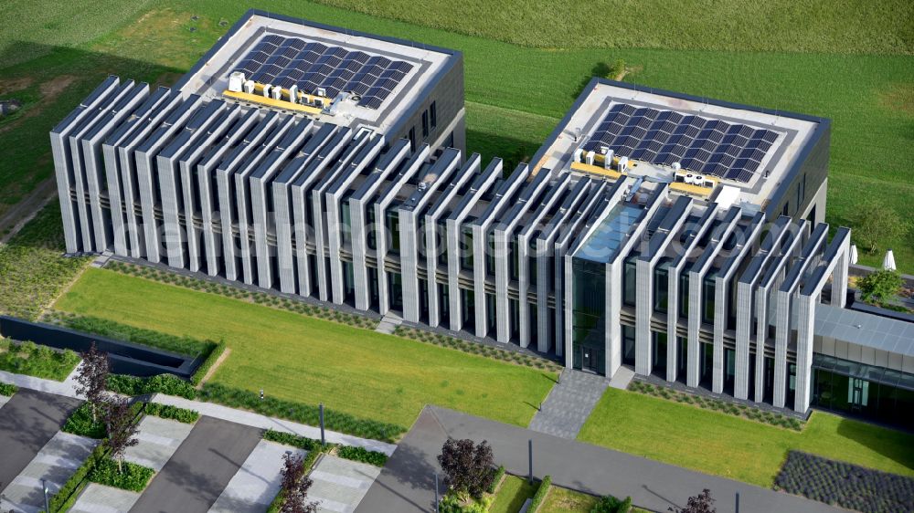 Neustadt (Wied) from the bird's eye view: New construction of the company headquarters of Wirtgen Invest Holding GmbH in Rahms in the state Rhineland-Palatinate, Germany