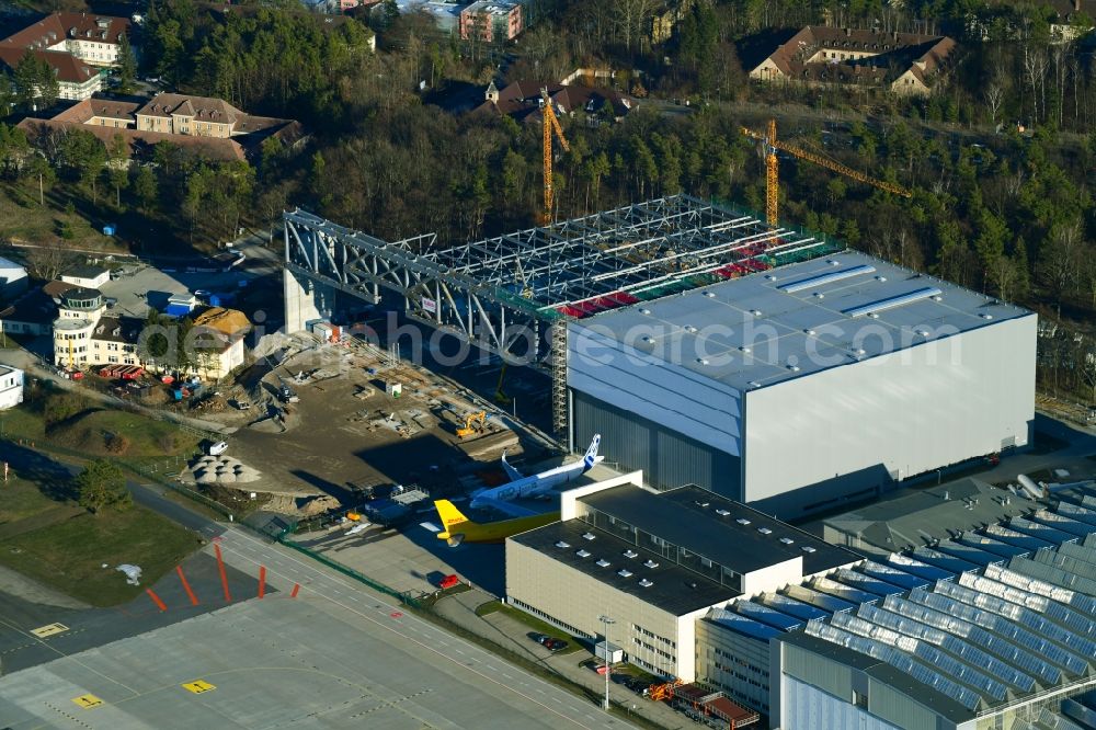 Aerial photograph Dresden - Construction site for an aircraft maintenance hangar on Flughafen Dresden in the district Klotzsche in Dresden in the state Saxony, Germany