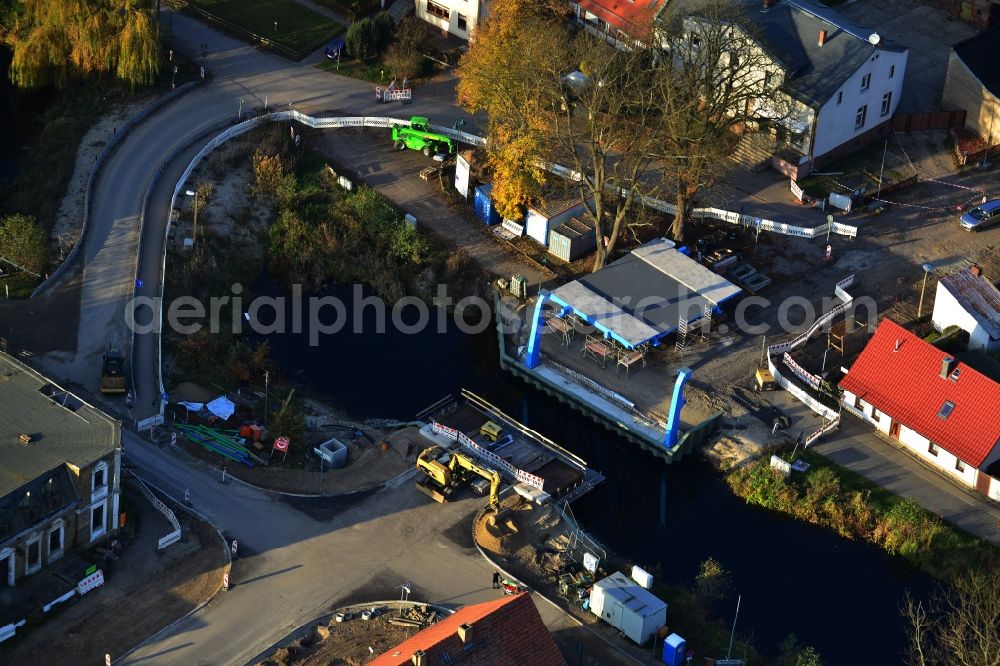 Zerpenschleuse from above - Construction site of River - bridge construction Oder-Havel-Kanal in Zerpenschleuse in the state Brandenburg, Germany