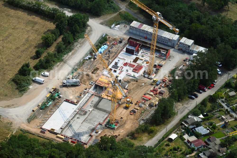 Karlsruhe from the bird's eye view: Construction site of research building and office complexes in the Technologiepark, Freie Duale Fachakademie, Elementi Kinderhaus und School in the Technido at the street Konrad-Zuse-Strasse in the district Rintheim in Karlsruhe in the state Baden-Wurttemberg, Germany