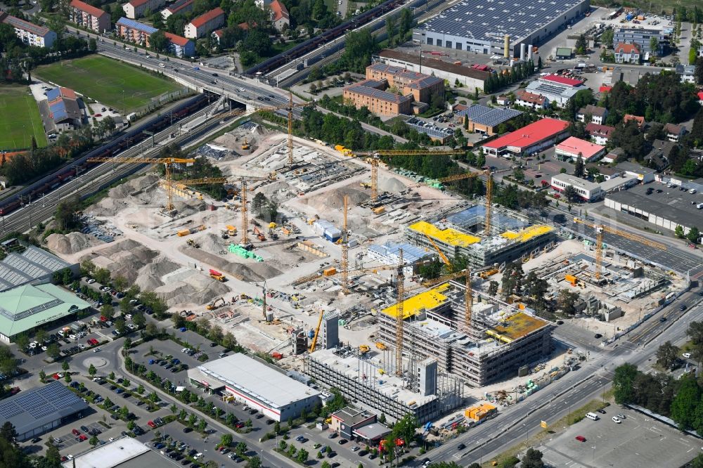 Aerial image Erlangen - Construction of a new research building and company premises Siemens Campus Erlangen at Guenther-Scharowsky-Strasse in Erlangen in the state of Bavaria, Germany