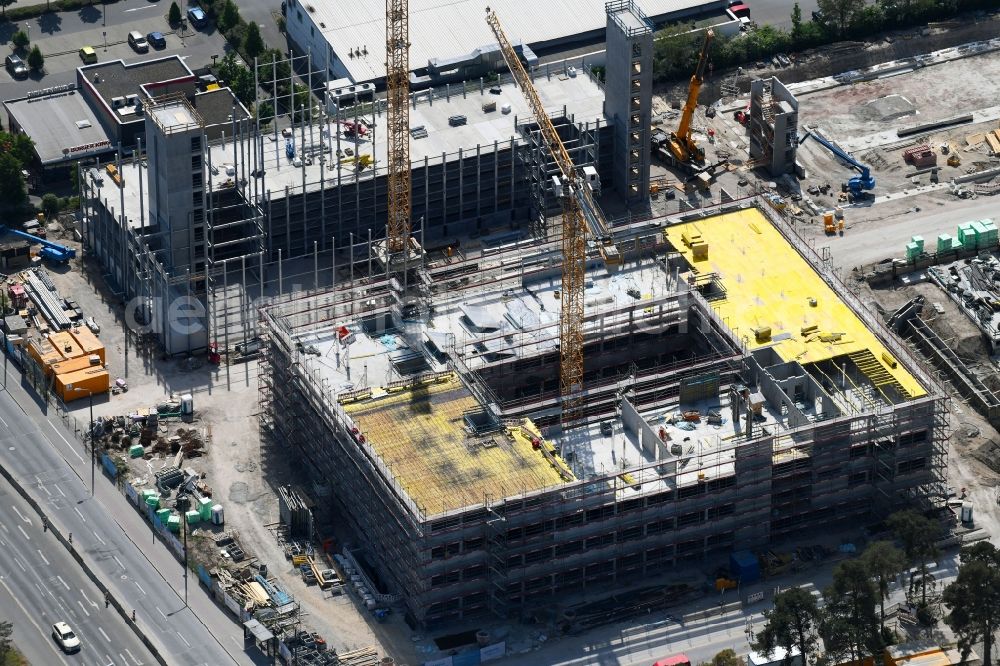 Aerial image Erlangen - Construction of a new research building and company premises Siemens Campus Erlangen at Guenther-Scharowsky-Strasse in Erlangen in the state of Bavaria, Germany