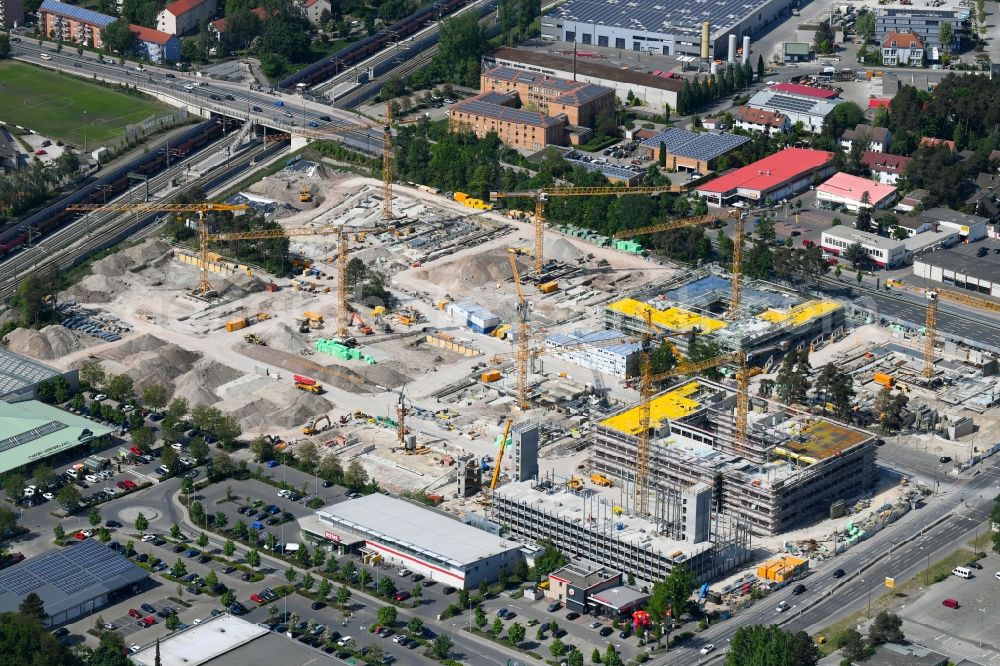 Aerial image Erlangen - Construction of a new research building and company premises Siemens Campus Erlangen at Guenther-Scharowsky-Strasse in Erlangen in the state of Bavaria, Germany