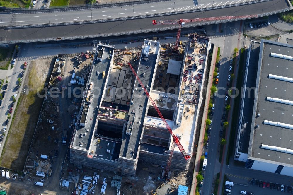 Bremen from the bird's eye view: Construction site to build a new office and commercial building Forschungs- und Technologiezentrum EcoMaT on Airbusallee - Cornelius-Edzard-Strasse - Claudius-Dornier-Strasse in the district Neustadt in Bremen, Germany