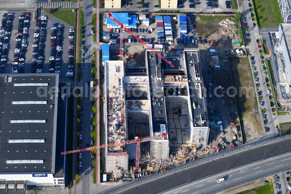 Aerial image Bremen - Construction site to build a new office and commercial building Forschungs- und Technologiezentrum EcoMaT on Airbusallee - Cornelius-Edzard-Strasse - Claudius-Dornier-Strasse in the district Neustadt in Bremen, Germany