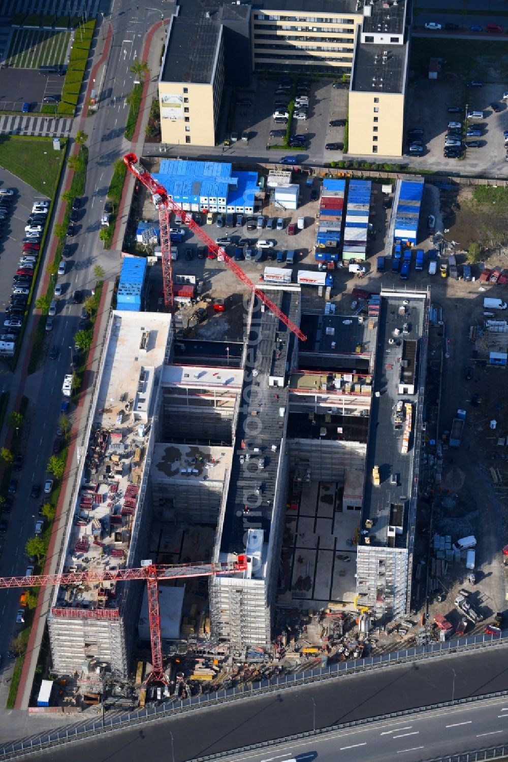 Bremen from above - Construction site to build a new office and commercial building Forschungs- und Technologiezentrum EcoMaT on Airbusallee - Cornelius-Edzard-Strasse - Claudius-Dornier-Strasse in the district Neustadt in Bremen, Germany