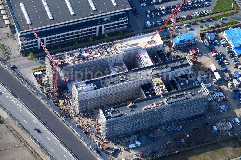 Aerial image Bremen - Construction site to build a new office and commercial building Forschungs- und Technologiezentrum EcoMaT on Airbusallee - Cornelius-Edzard-Strasse - Claudius-Dornier-Strasse in the district Neustadt in Bremen, Germany