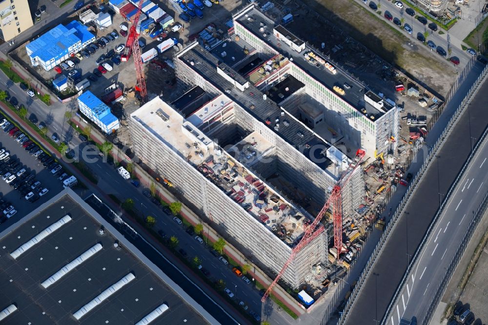 Bremen from the bird's eye view: Construction site to build a new office and commercial building Forschungs- und Technologiezentrum EcoMaT on Airbusallee - Cornelius-Edzard-Strasse - Claudius-Dornier-Strasse in the district Neustadt in Bremen, Germany