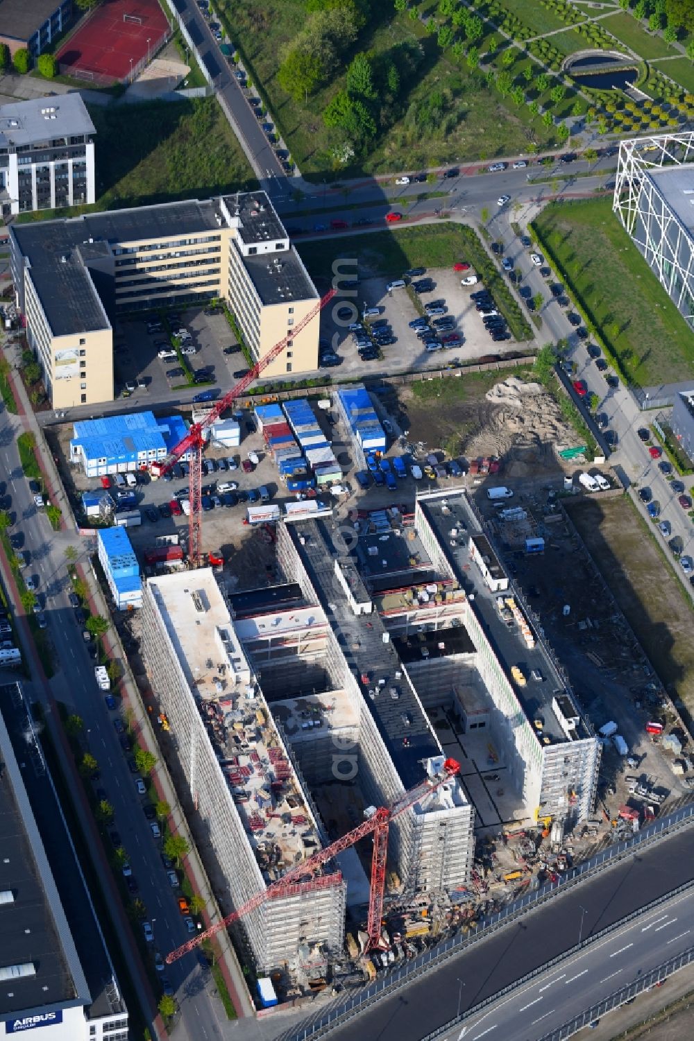 Aerial photograph Bremen - Construction site to build a new office and commercial building Forschungs- und Technologiezentrum EcoMaT on Airbusallee - Cornelius-Edzard-Strasse - Claudius-Dornier-Strasse in the district Neustadt in Bremen, Germany