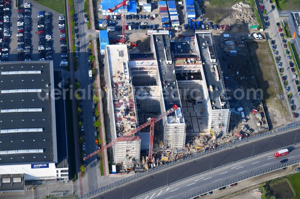 Bremen from the bird's eye view: Construction site to build a new office and commercial building Forschungs- und Technologiezentrum EcoMaT on Airbusallee - Cornelius-Edzard-Strasse - Claudius-Dornier-Strasse in the district Neustadt in Bremen, Germany