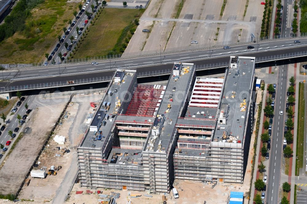 Bremen from the bird's eye view: Construction site to build a new office and commercial building Forschungs- und Technologiezentrum EcoMaT on Airbusallee - Cornelius-Edzard-Strasse - Claudius-Dornier-Strasse in the district Neustadt in Bremen, Germany