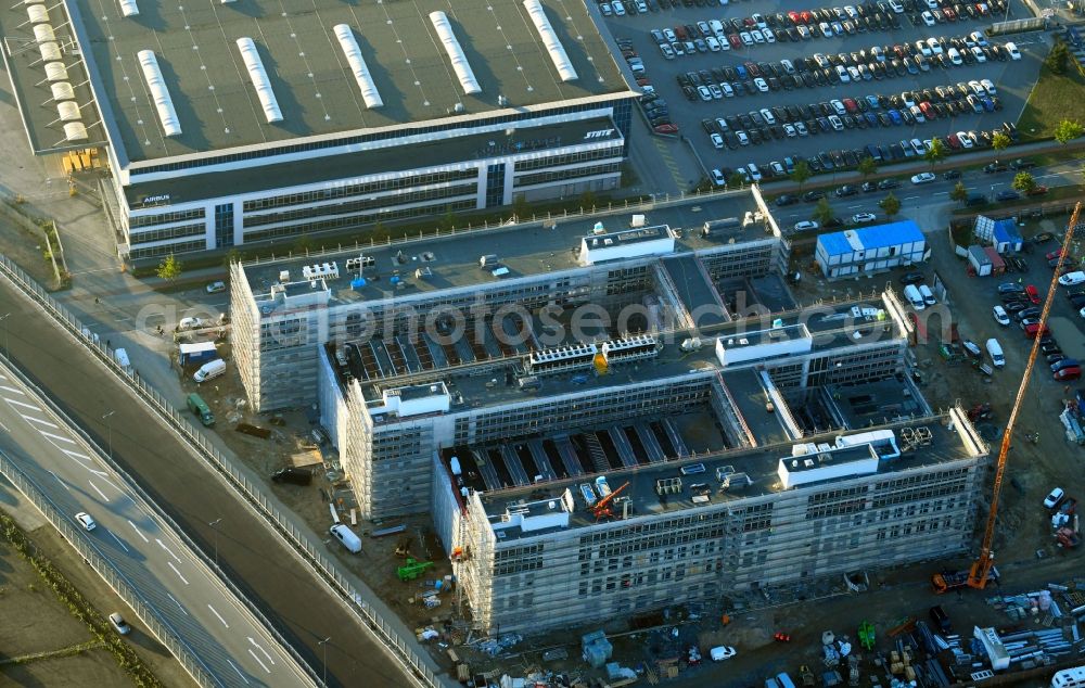 Aerial photograph Bremen - Construction site to build a new office and commercial building Forschungs- und Technologiezentrum EcoMaT on Airbusallee - Cornelius-Edzard-Strasse - Claudius-Dornier-Strasse in the district Neustadt in Bremen, Germany