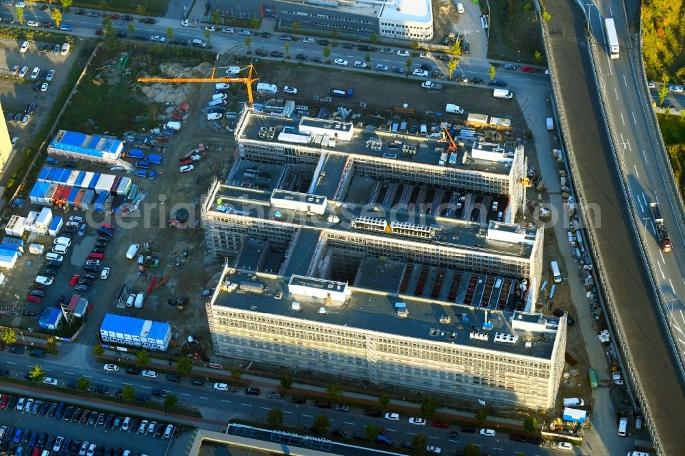 Bremen from the bird's eye view: Construction site to build a new office and commercial building Forschungs- und Technologiezentrum EcoMaT on Airbusallee - Cornelius-Edzard-Strasse - Claudius-Dornier-Strasse in the district Neustadt in Bremen, Germany