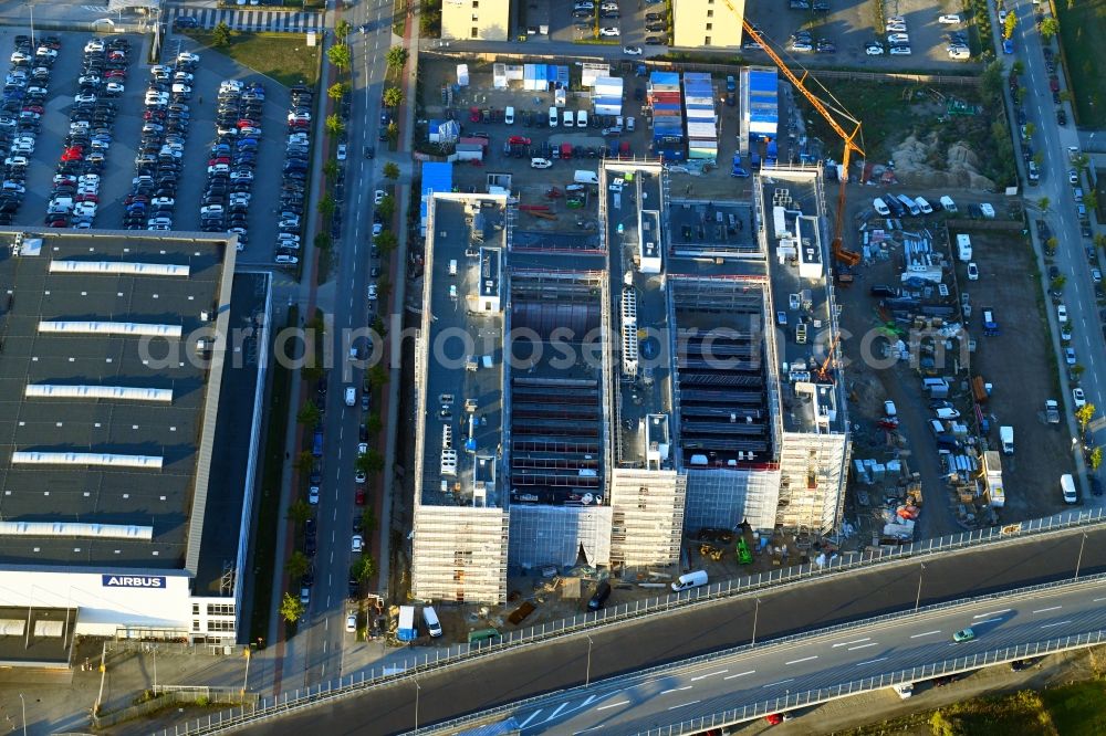 Bremen from the bird's eye view: Construction site to build a new office and commercial building Forschungs- und Technologiezentrum EcoMaT on Airbusallee - Cornelius-Edzard-Strasse - Claudius-Dornier-Strasse in the district Neustadt in Bremen, Germany