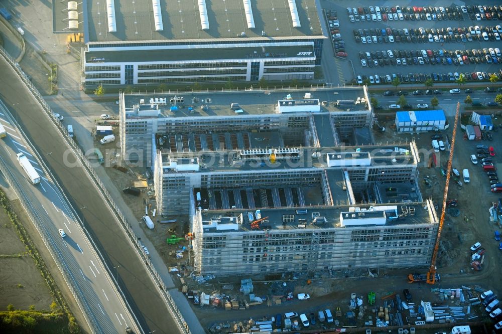 Bremen from the bird's eye view: Construction site to build a new office and commercial building Forschungs- und Technologiezentrum EcoMaT on Airbusallee - Cornelius-Edzard-Strasse - Claudius-Dornier-Strasse in the district Neustadt in Bremen, Germany