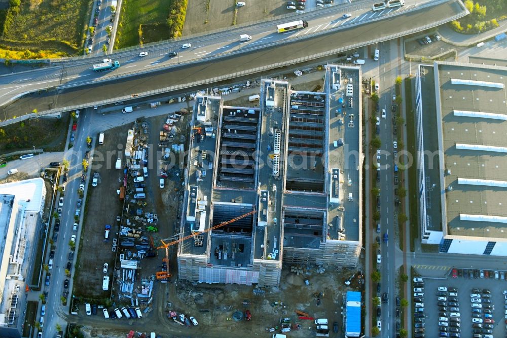 Aerial photograph Bremen - Construction site to build a new office and commercial building Forschungs- und Technologiezentrum EcoMaT on Airbusallee - Cornelius-Edzard-Strasse - Claudius-Dornier-Strasse in the district Neustadt in Bremen, Germany