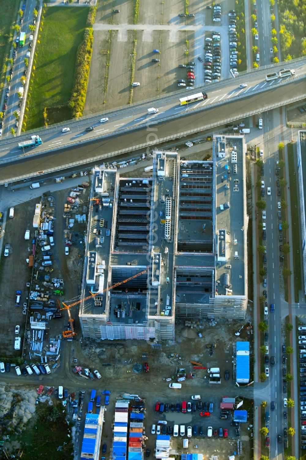 Bremen from above - Construction site to build a new office and commercial building Forschungs- und Technologiezentrum EcoMaT on Airbusallee - Cornelius-Edzard-Strasse - Claudius-Dornier-Strasse in the district Neustadt in Bremen, Germany