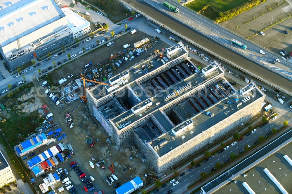 Bremen from the bird's eye view: Construction site to build a new office and commercial building Forschungs- und Technologiezentrum EcoMaT on Airbusallee - Cornelius-Edzard-Strasse - Claudius-Dornier-Strasse in the district Neustadt in Bremen, Germany