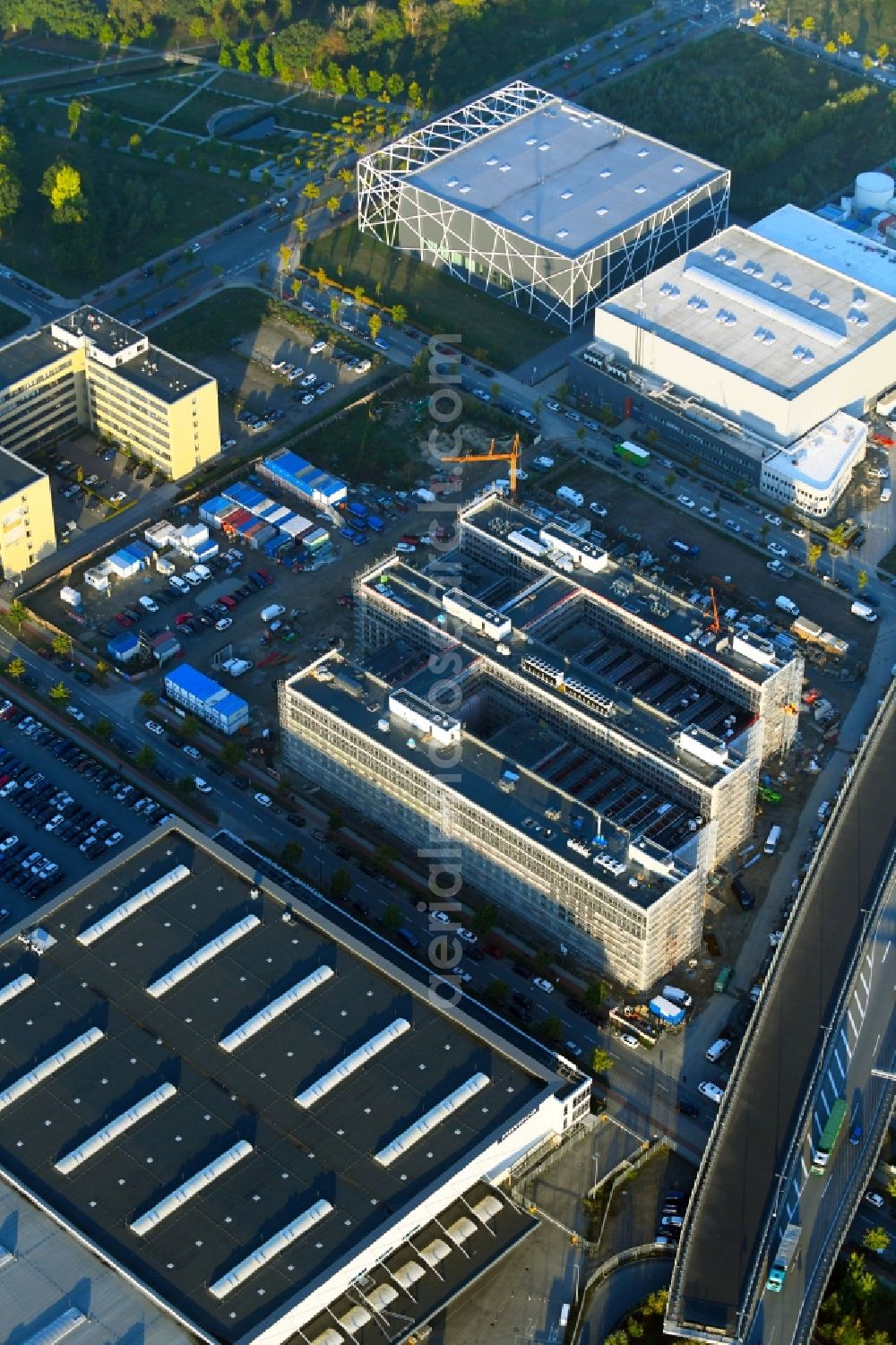 Aerial image Bremen - Construction site to build a new office and commercial building Forschungs- und Technologiezentrum EcoMaT on Airbusallee - Cornelius-Edzard-Strasse - Claudius-Dornier-Strasse in the district Neustadt in Bremen, Germany