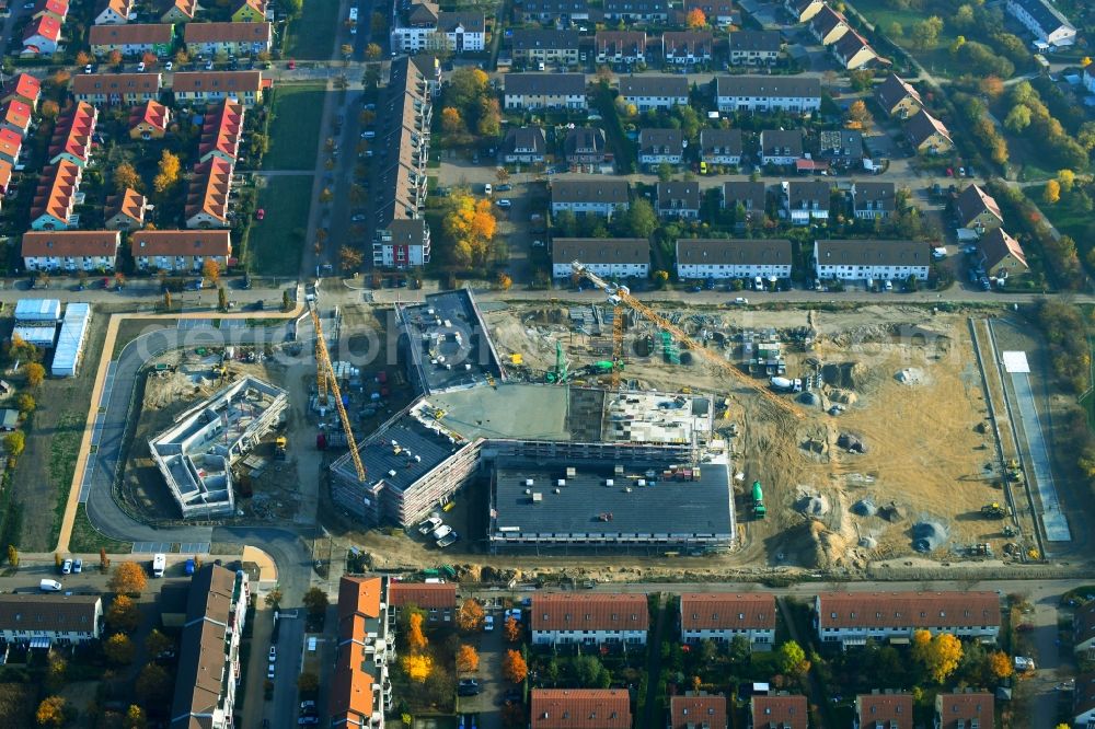 Aerial image Hönow - Construction site of building city destrict center between of Schulstrasse and of Marderstrasse in Hoenow in the state Brandenburg, Germany