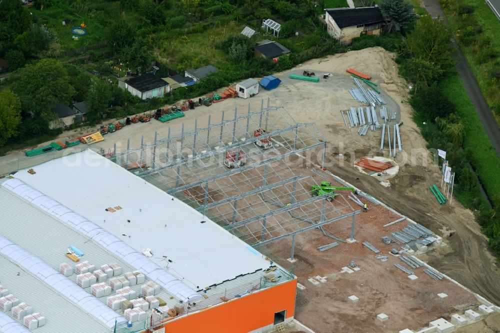 Magdeburg from the bird's eye view: Construction site for new construction building of the construction market of OBI on Magdeburger Ring and of Salzmannstrasse in the district Sudenburg in Magdeburg in the state Saxony-Anhalt, Germany