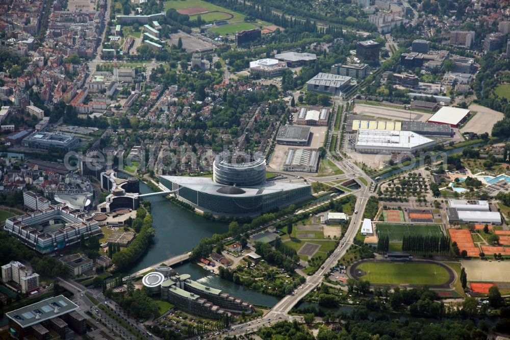 Straßburg from above - New building of the EU European Union European Parliament in Strasbourg in Alsace in France