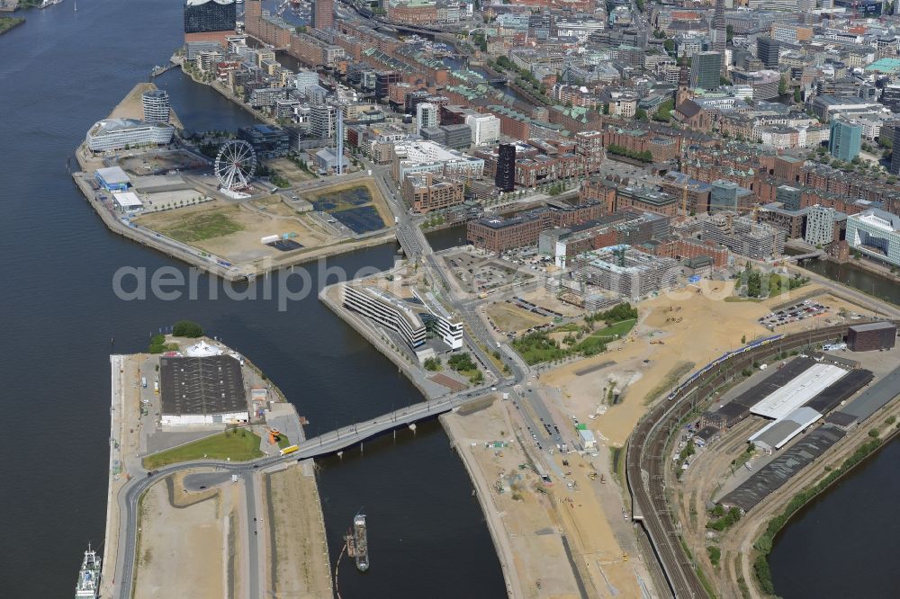 Hamburg from the bird's eye view: View of building lot of the new Hafen city University in Hamburg. The building will be constructed on behalf of the Ministry of Science and Research of Hamburg by the company Riedel Bau for the subjects architecture, civil engineering, geomatics and municipal planning