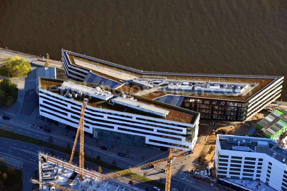 Aerial image Hamburg - View of building lot of the new Hafen city University in Hamburg. The building constructed on behalf of the Ministry of Science and Research of Hamburg by the company Riedel Bau for the subjects architecture, civil engineering, geomatics and municipal planning