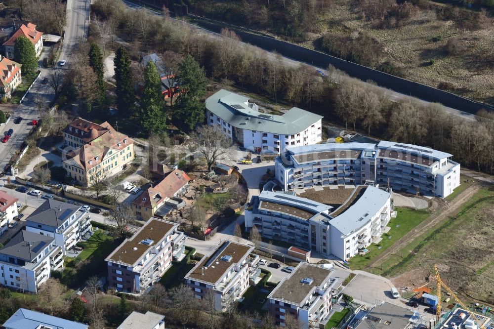 Aerial image Schopfheim - New buildings Wohnen am Eisweiher next to the retirement home - retirement House Columban in Schopfheim in the state Baden-Wurttemberg, Germany