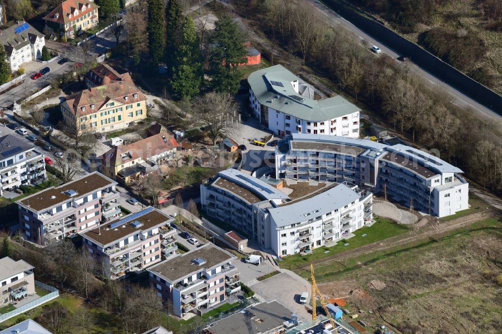 Aerial image Schopfheim - New buildings Wohnen am Eisweiher next to the retirement home - retirement House Columban in Schopfheim in the state Baden-Wurttemberg, Germany